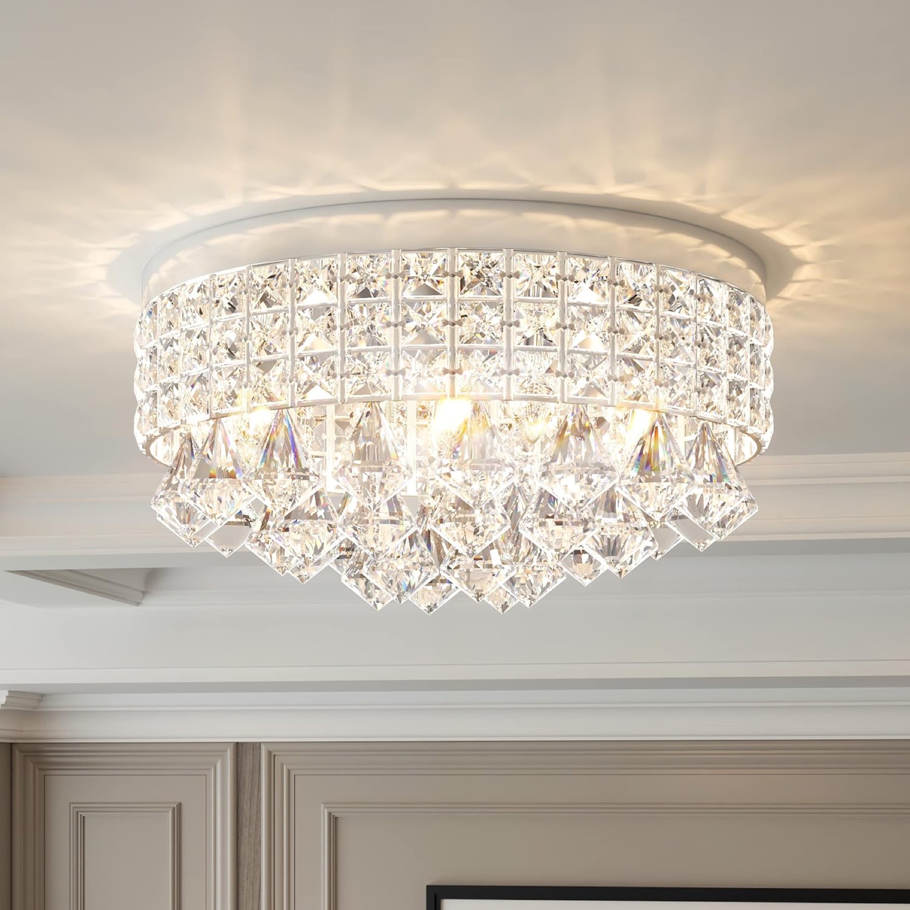Linher crystal flush mount ceiling light