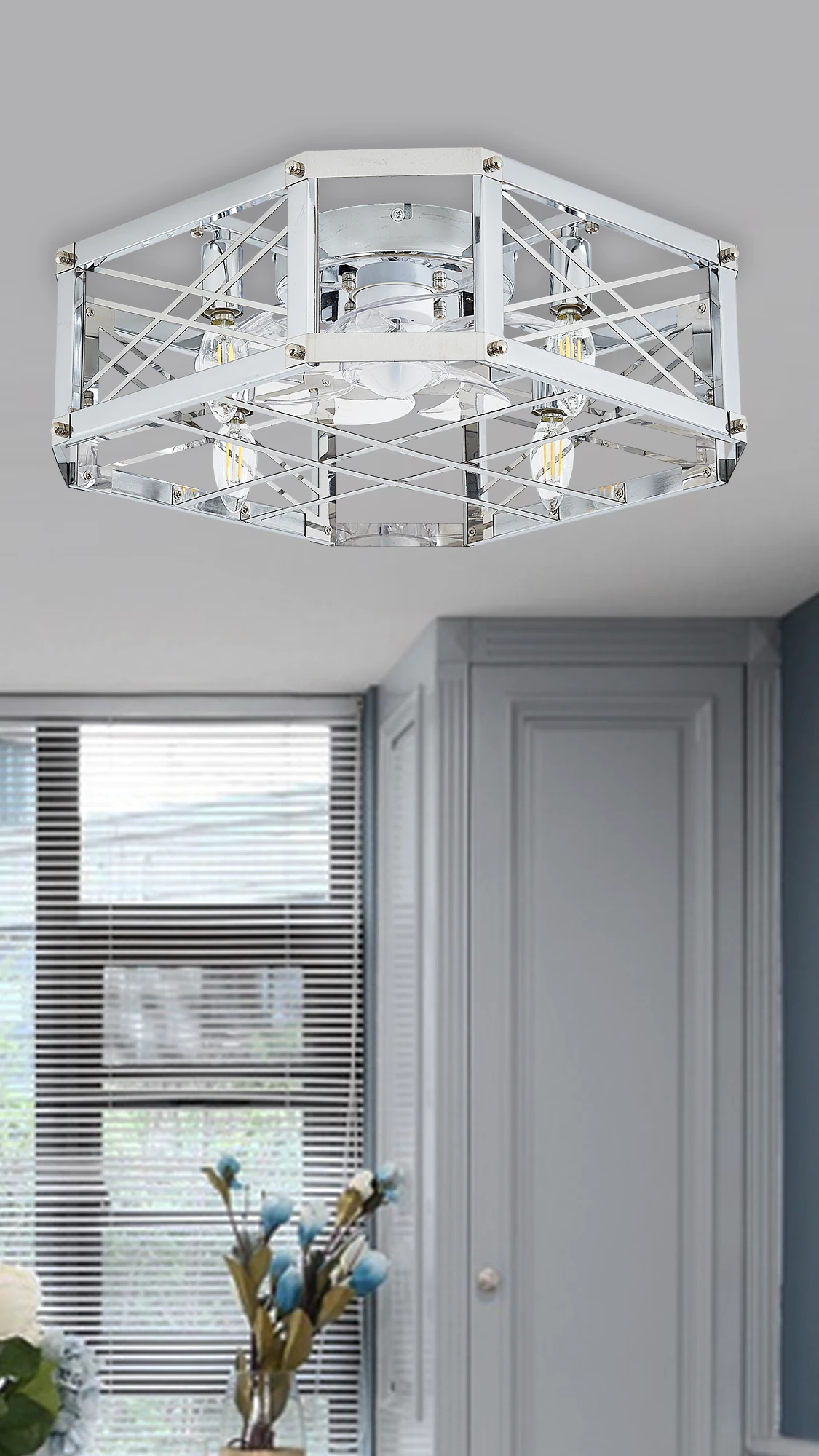 F252 Square Caged Fan Light, 21" · Chrome