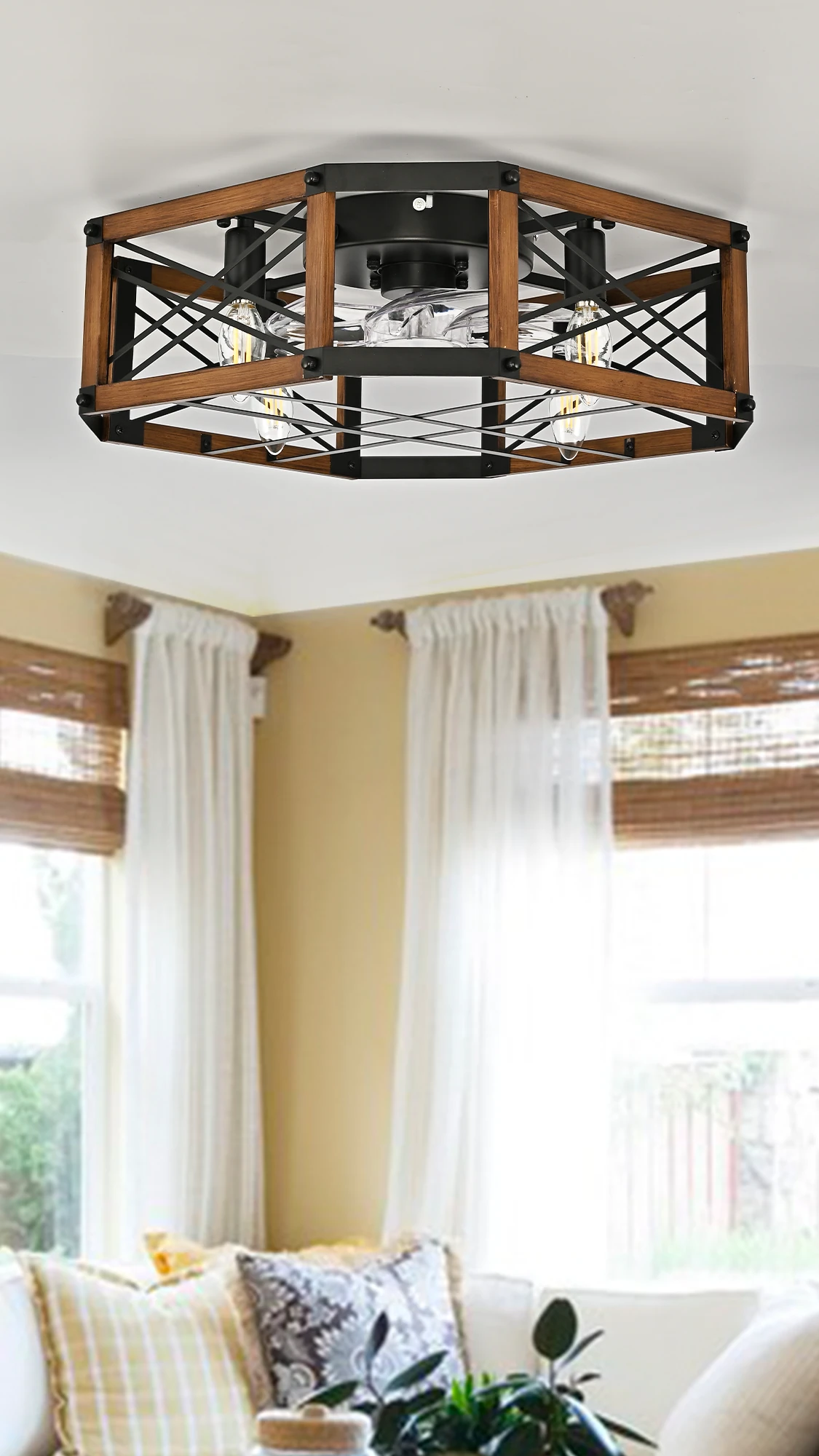 F252 Square Caged Fan Light, 21" · Black Walnut