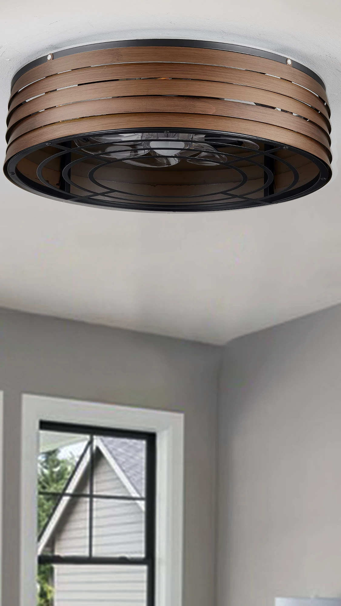 F251 Round Caged Fan Light, 20" · Black Walnut