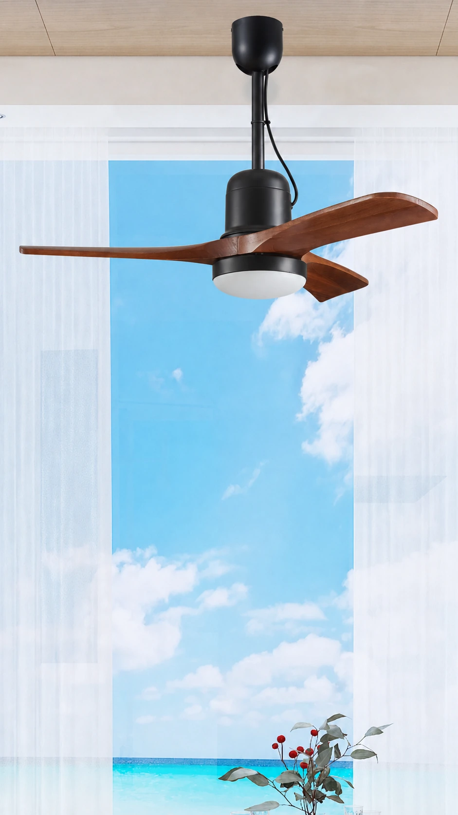 F236 Wood Gazebo Fan Light, 34" · Walnut & Black · With light