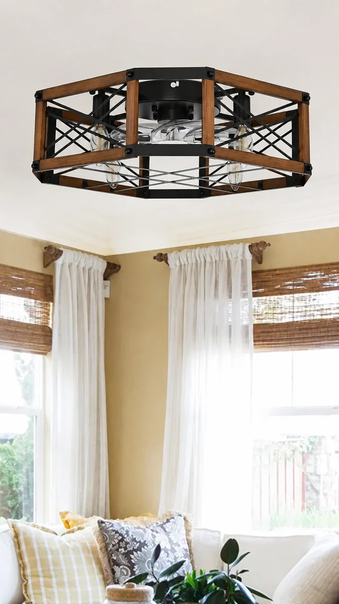 F232 Geometric Caged Fan Light, 21" · Black Walnut