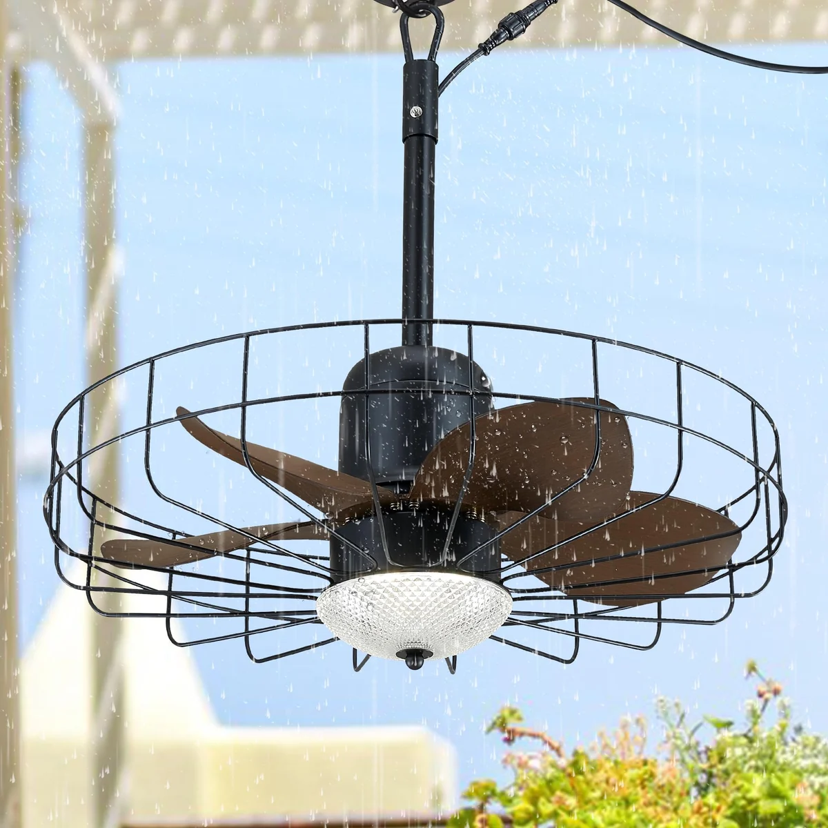 F233 Caged Gazebo Fan Light, 23" · Black · With light