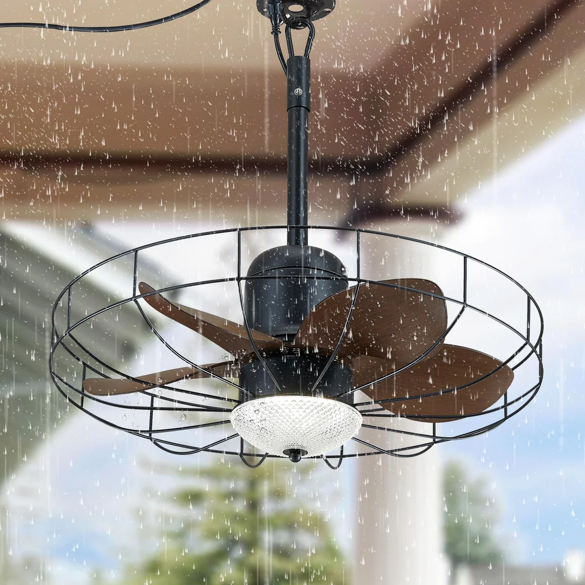 F234 Caged Gazebo Fan Light, 23" · Black · With light