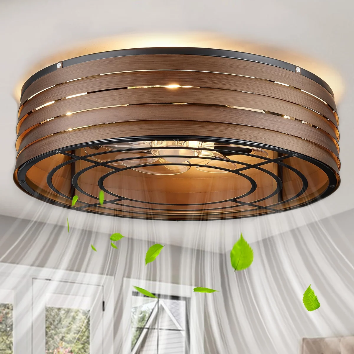 F231 Dimmable Round Fan Light, 20" · Black Walnut