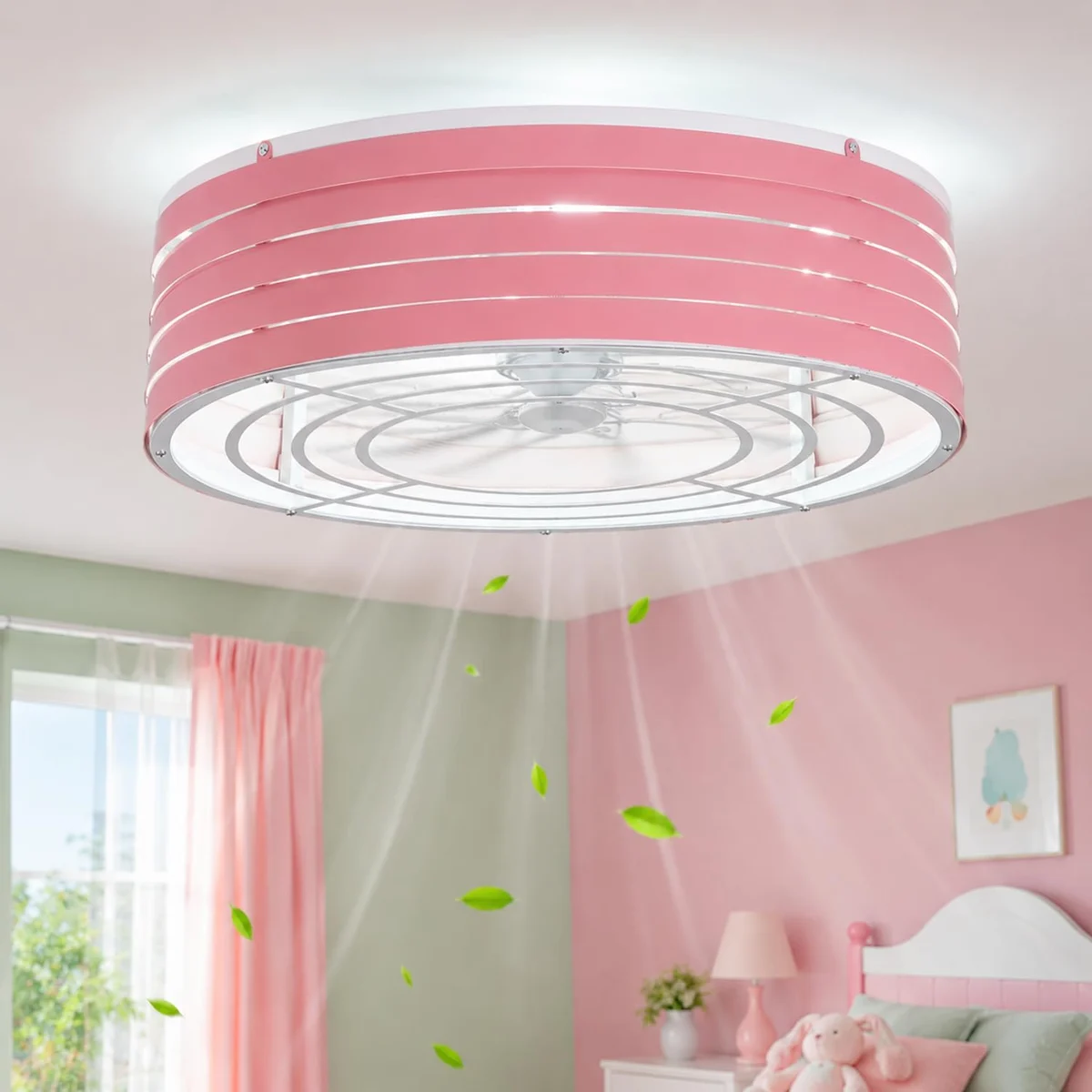F231 Dimmable Round Fan Light, 20" · Pink