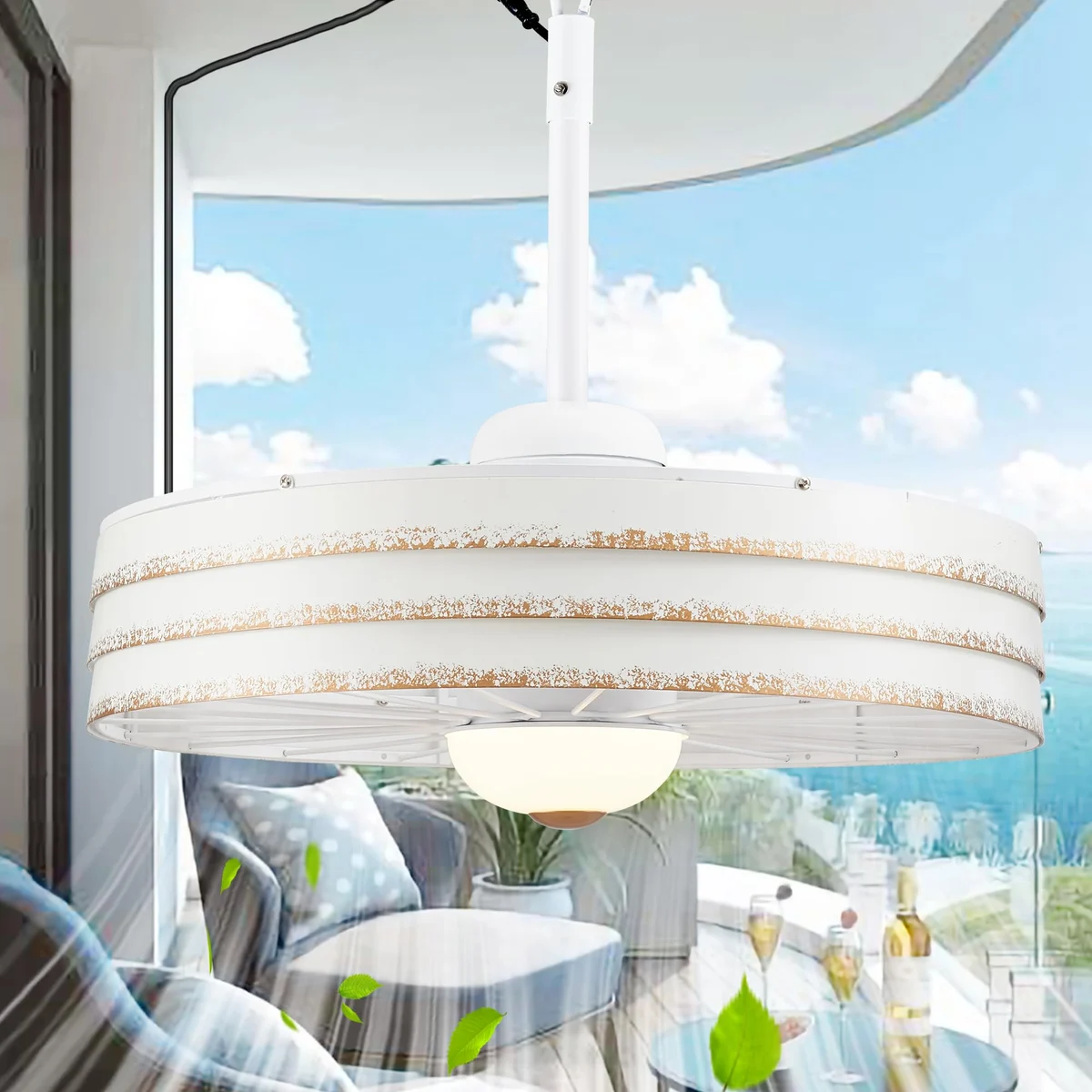 F231 / Outdoor Round Caged Fan Light, 24" · Snow Mountain · With light