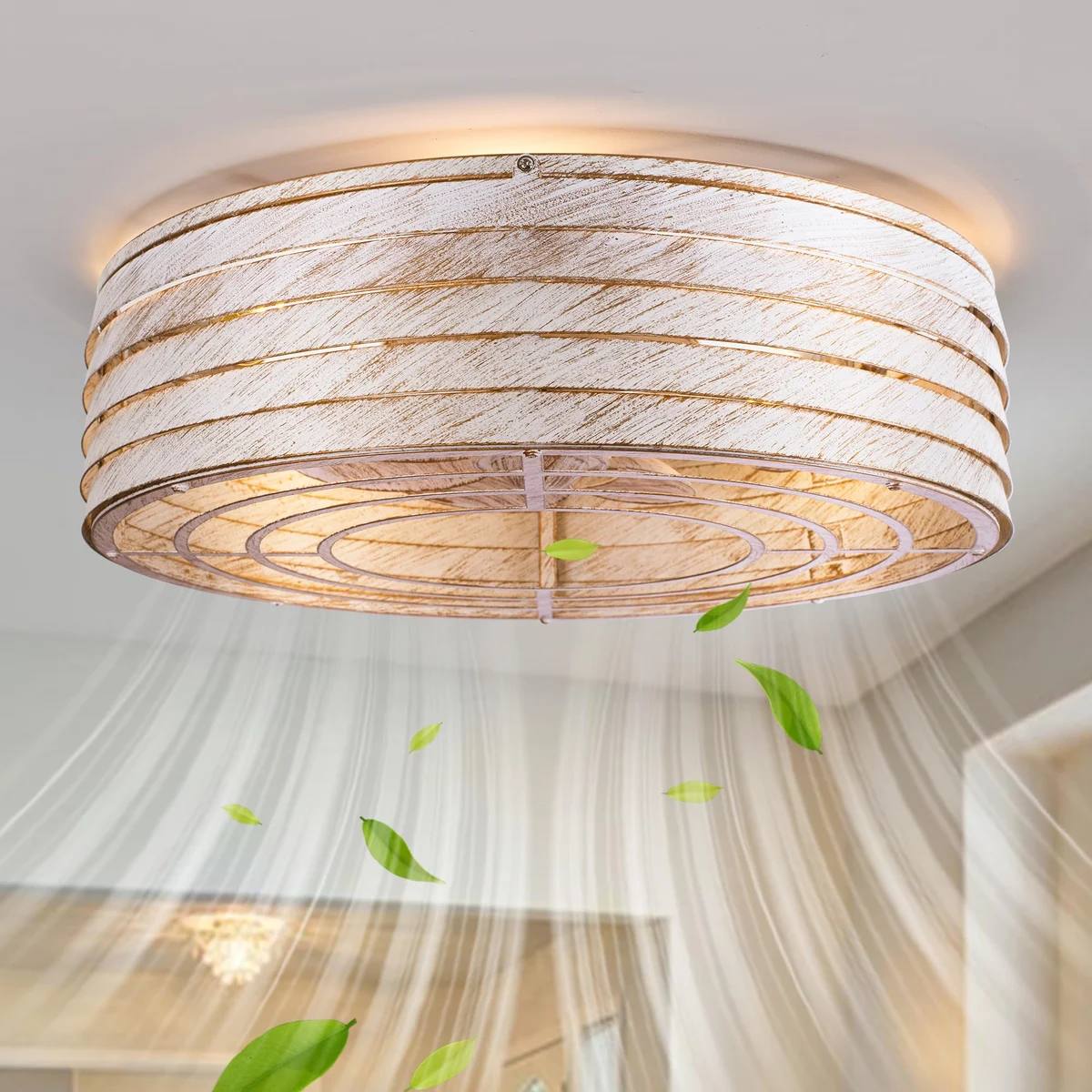 F231 Dimmable Round Fan Light, 20" · Distressed White