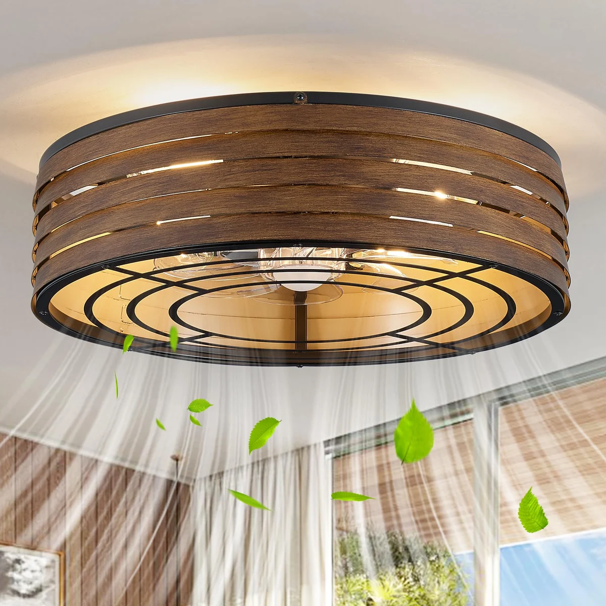 F231 Dimmable Round Fan Light, 20" · Wood Grain