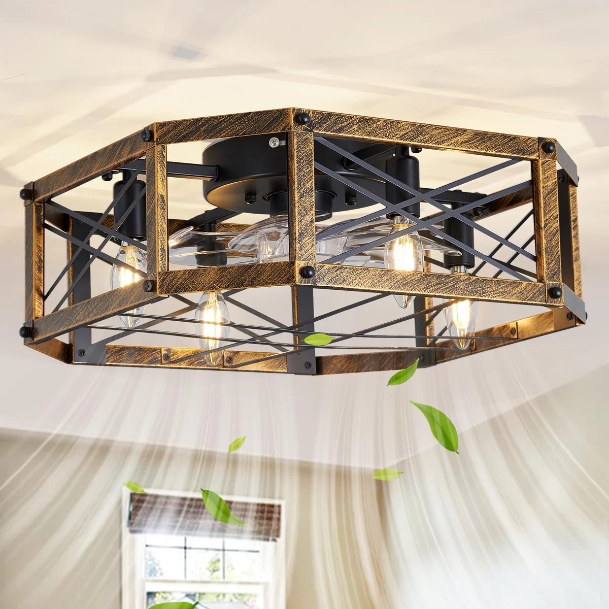 F252 Square Caged Fan Light, 21" · Bronze