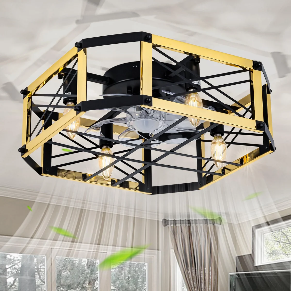 F252 Square Caged Fan Light, 21" · Gold
