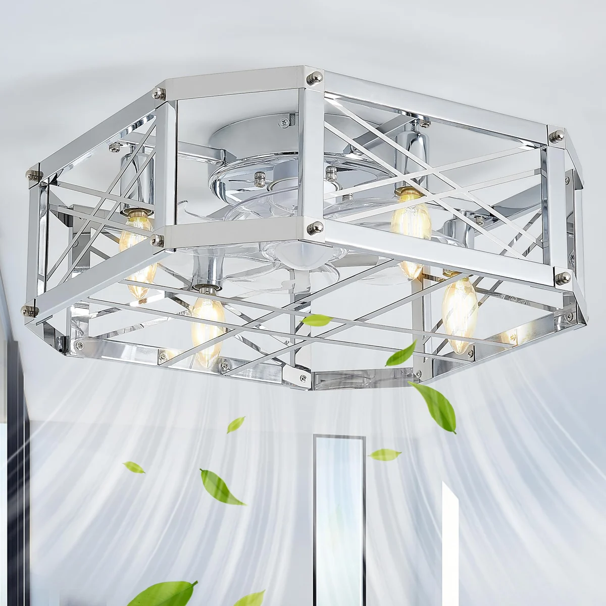 Linher F252 Square Caged Fan Light, 21 inch, Chrome