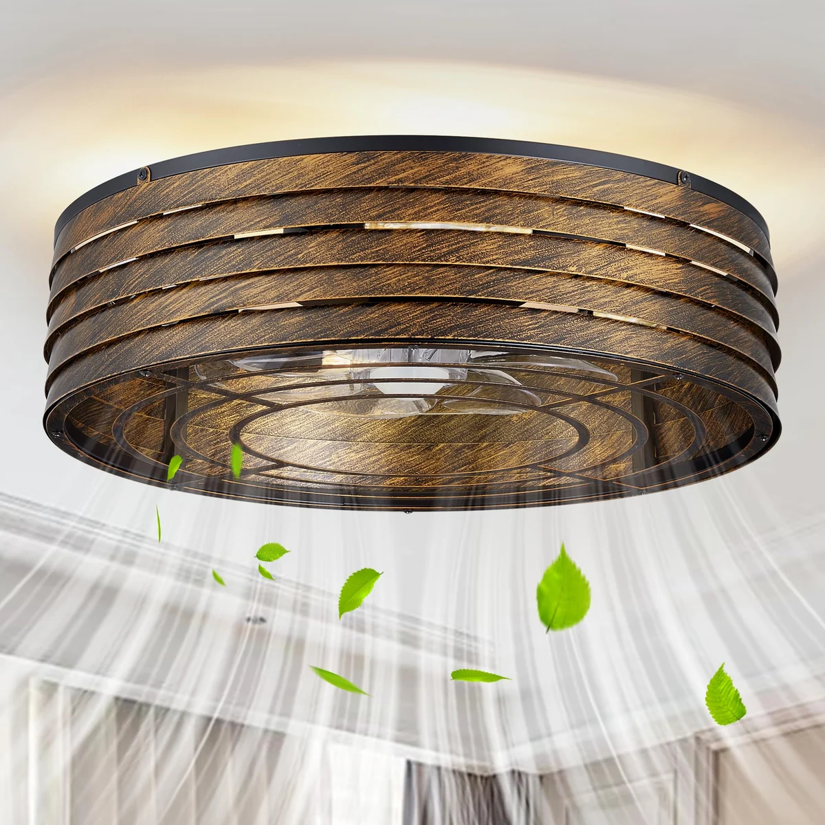 Linher F251 Round Caged Fan Light, 20 inch, Bronze