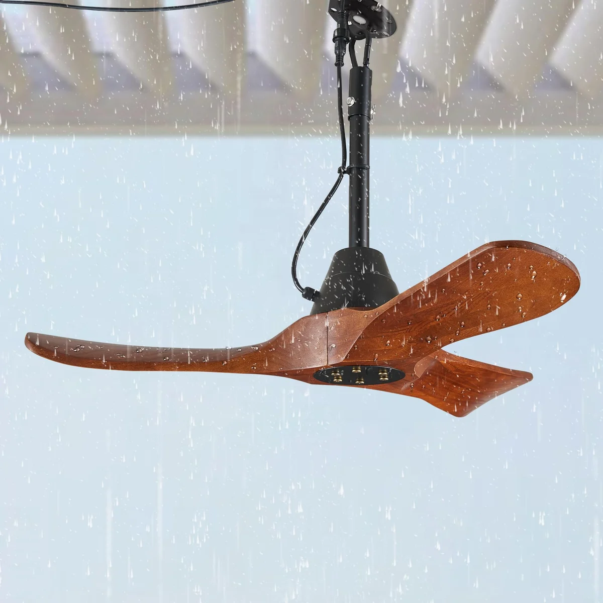 F256 Wood Ceiling Fan, 34" · Walnut & Black · Fan only
