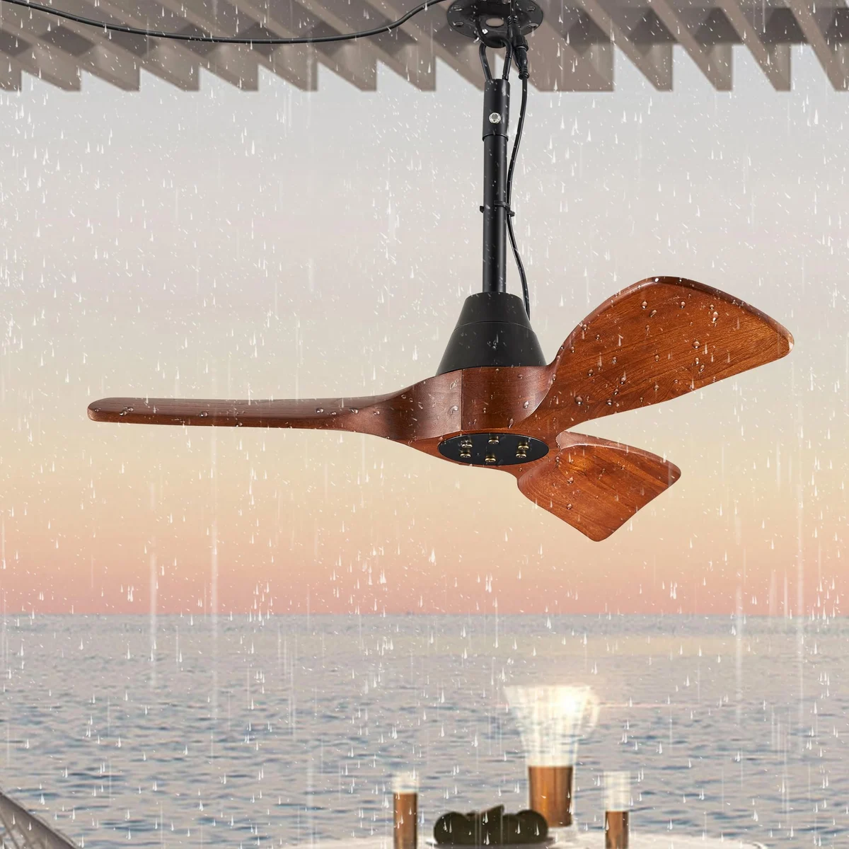 F258 Wood Ceiling Fan, 34" · Walnut & Black · Fan only
