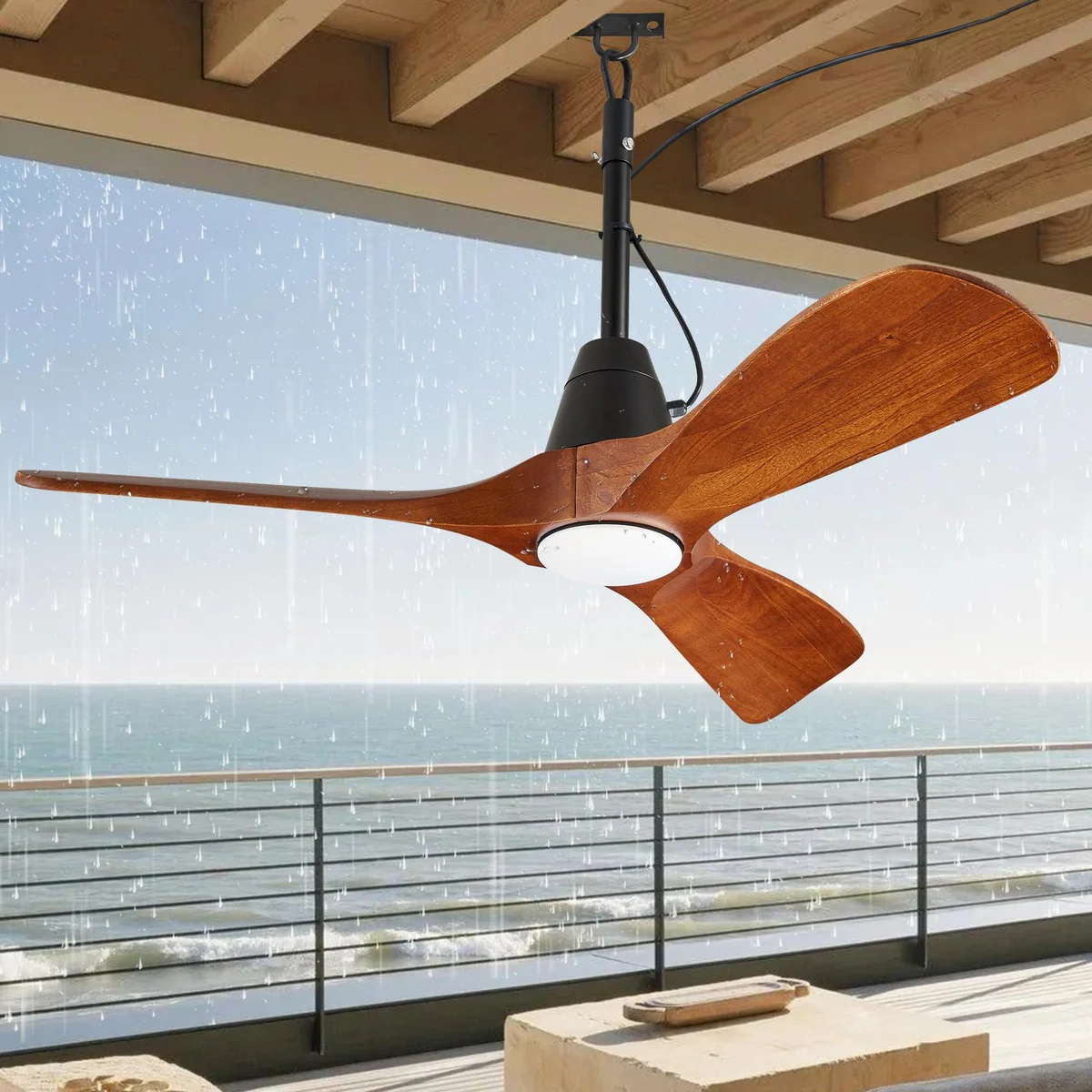 F255 Wood Ceiling Fan, 42" · Walnut & Black · With light