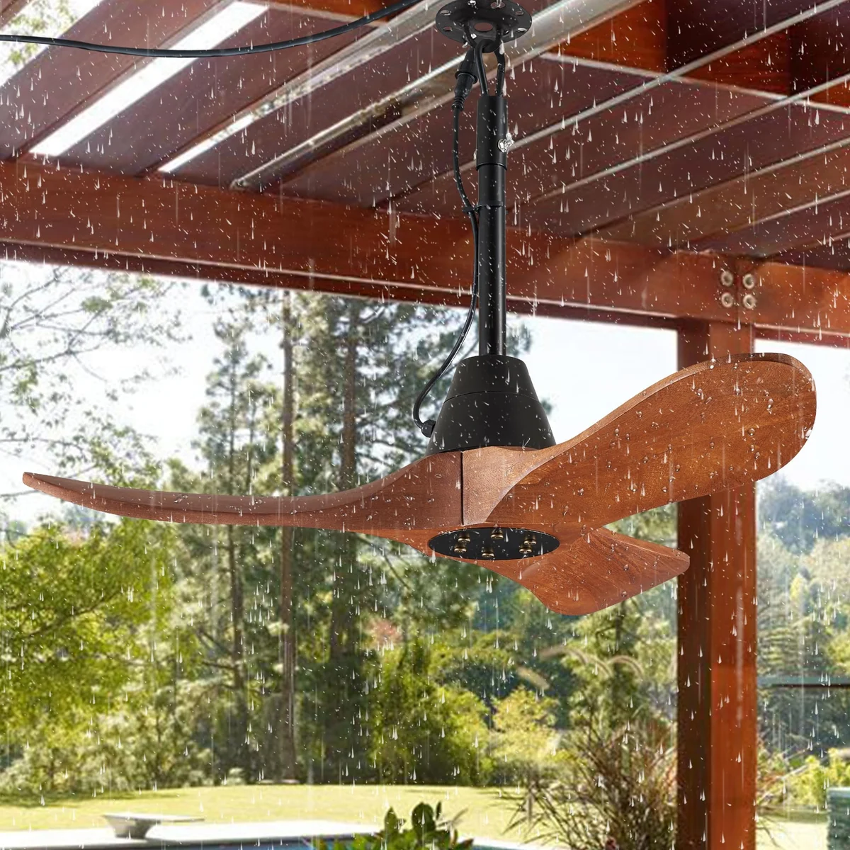 F257 Sculpted Wood Ceiling Fan, 34" · Walnut & Black · Fan only