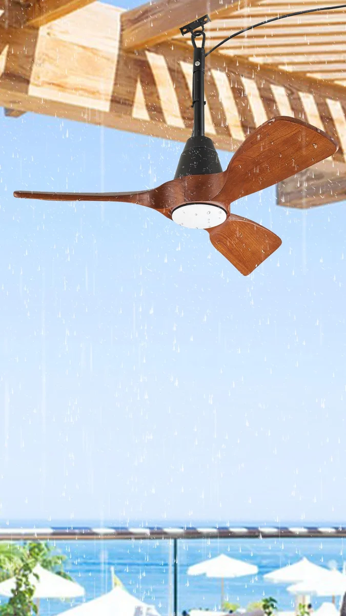F258 Wood Ceiling Fan, 34" · Walnut & Black · With light