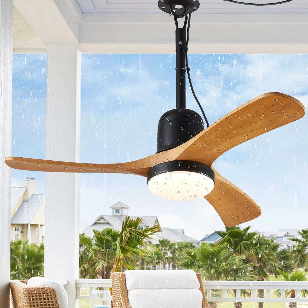 F236 Wood Gazebo Fan Light, 34" · Black Walnut · With light