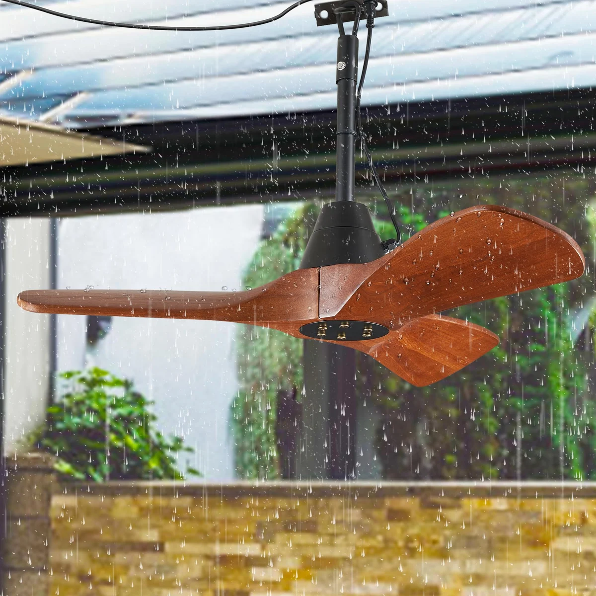 F255 Wood Ceiling Fan, 34" · Walnut & Black · Fan only