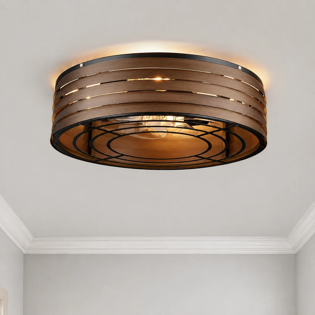 F231-TUYA Smart Round Fan Light, 20" · Black Walnut · Smart