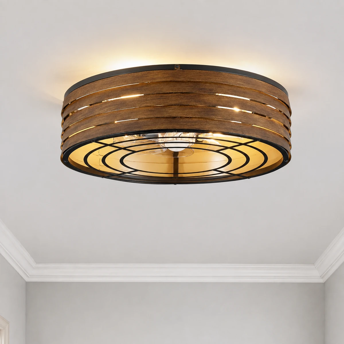 F231-TUYA Smart Round Fan Light, 20" · Wood Grain · Smart