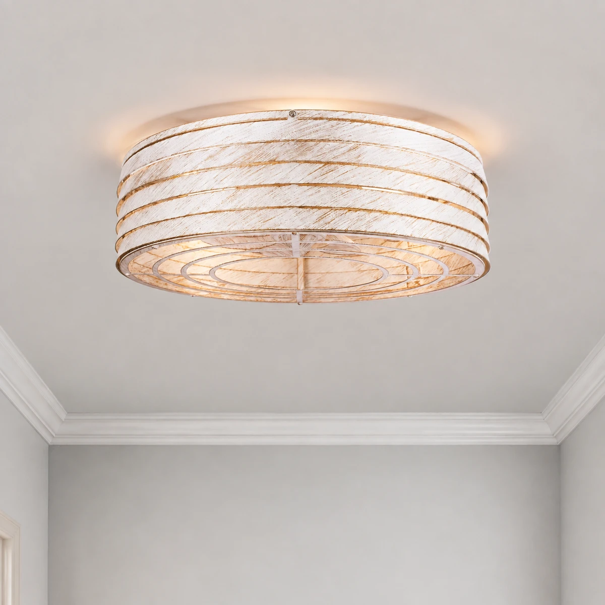 F231-TUYA Smart Round Fan Light, 20" · Distressed White · Smart